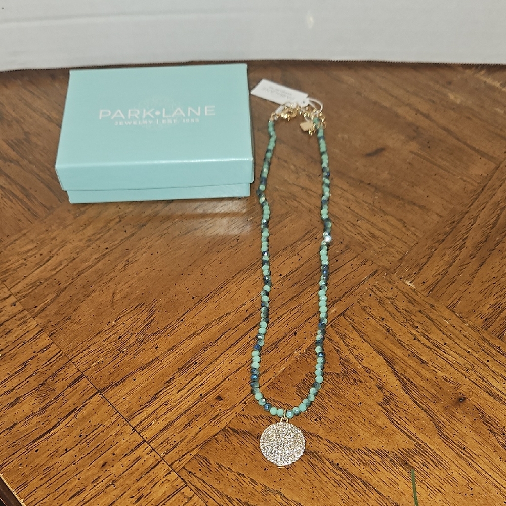 Park Lane Turquoise Bead Necklace with Pave Circle Pendant